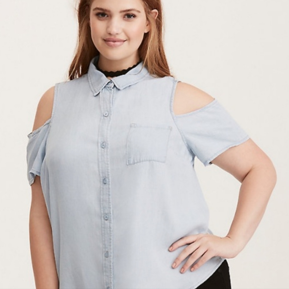 Torrid Cold Shoulder Denim Short Sleeve 2X